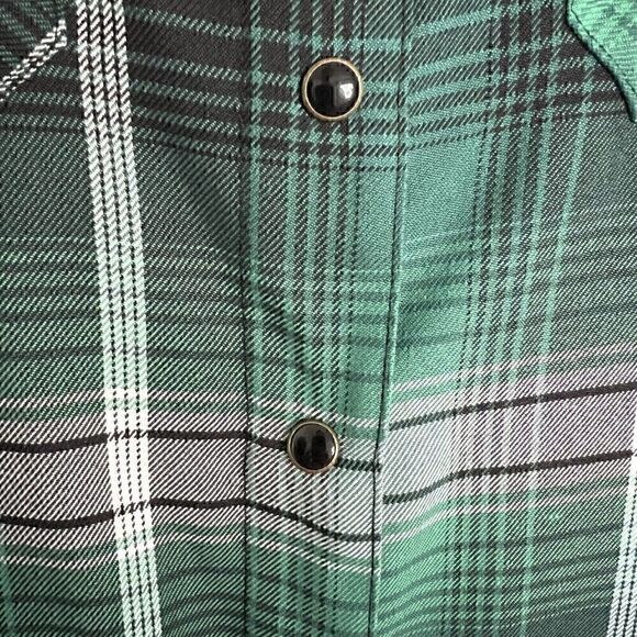Dixxon Women's Reilly Flannel Shirt Size S Green Black Plaid Snap Front Luck - Picture 7 of 11